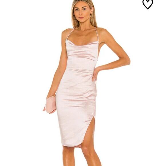 Revolve Superdown Billie Drape Midi Dress S Blush Pink Satin Slip Bodycon NWT - Picture 2 of 8